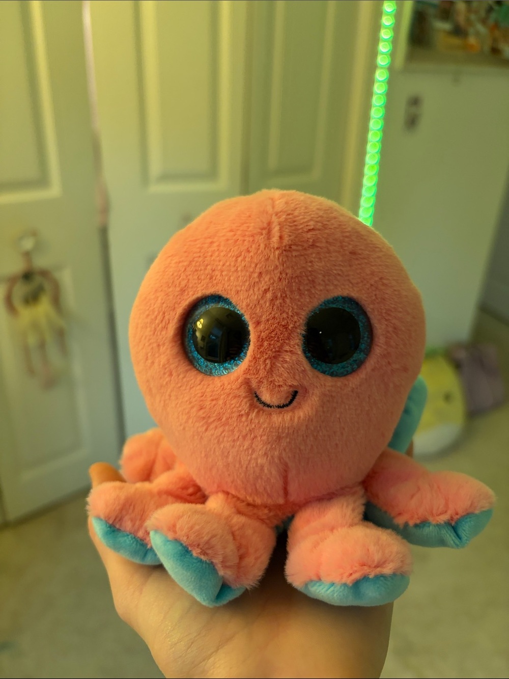 Ty Plush Octopus - Coral Pink with Aqua Blue Accents